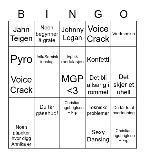 MGP! Bingo Card