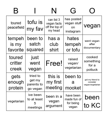vegan bingo woop woop Bingo Card