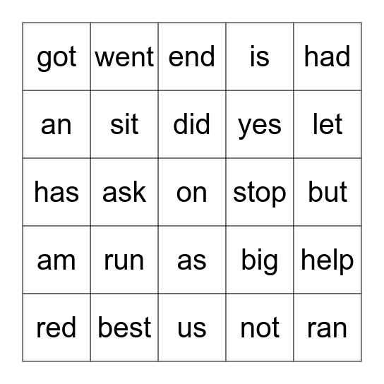 High Frequency Words - Unit 1 Bingo Card