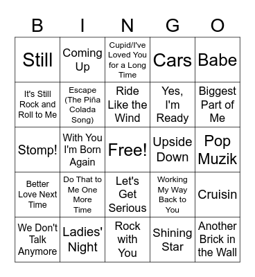 1980 Billboard Bingo Card