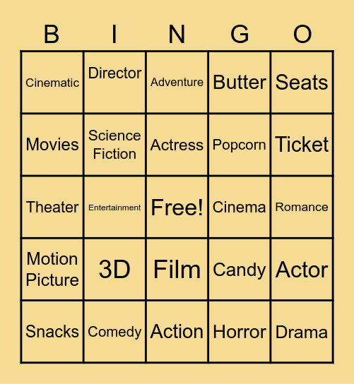 Movie Theater Bingo Card