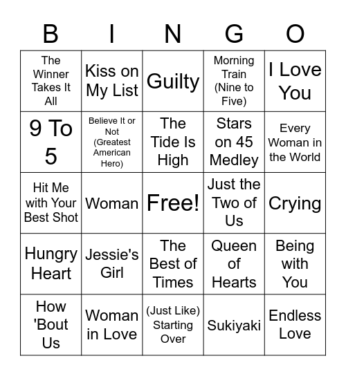 1981 Billboard Bingo Card