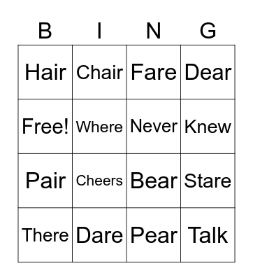 Vocabulary Words Bingo Card