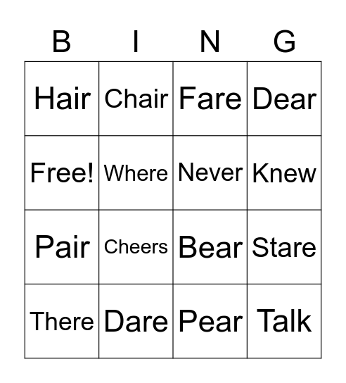 Vocabulary Words Bingo Card