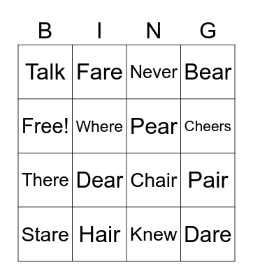 Vocabulary Words Bingo Card