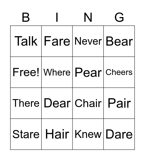 Vocabulary Words Bingo Card