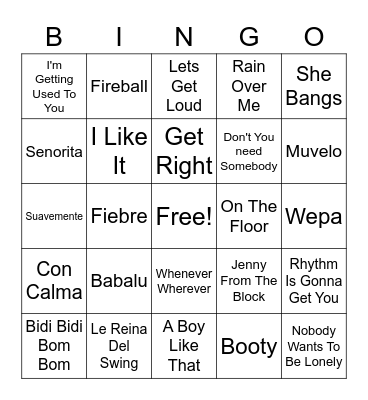 Hits By Spanish Artists Bingo Card