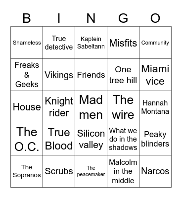 TV show intros Bingo Card