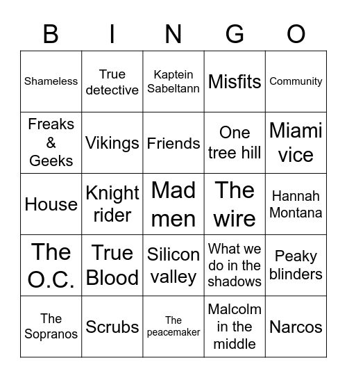 TV show intros Bingo Card