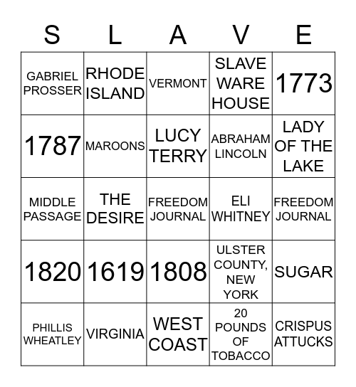 THE ROAD TO FREEDOM GAME Bingo Card