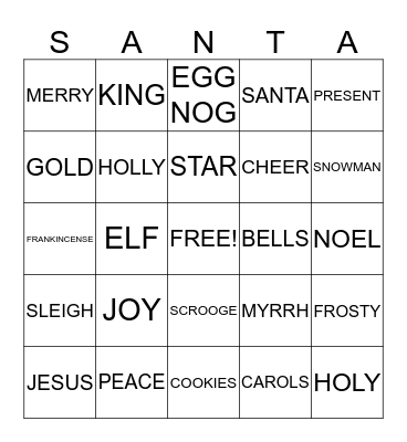 Christmas in July Bingo Card