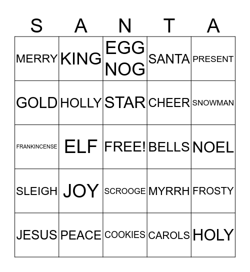 Christmas in July Bingo Card