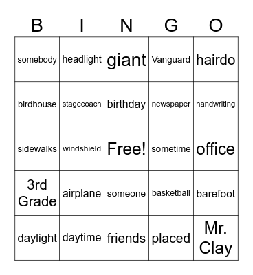 Spelling week of Feb 14th Bingo Card