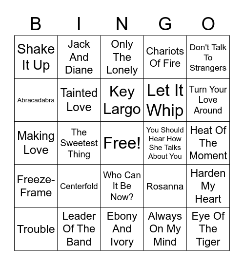 1982 Billboard Bingo Card