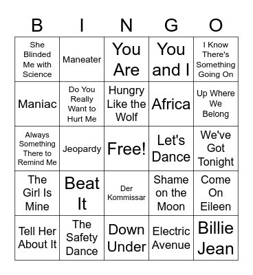 1983 Billboard Bingo Card