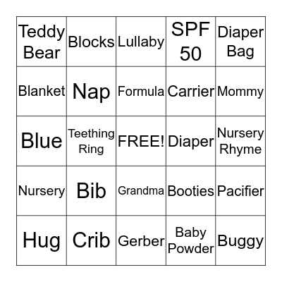 Leber Baby Shower Bingo Card
