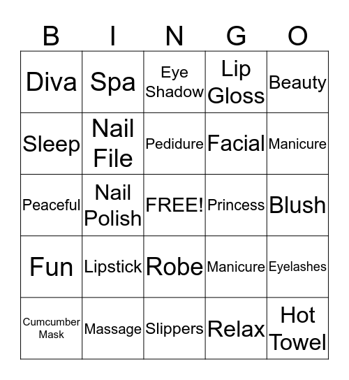 Sugar Plum Day Spa BINGO Card