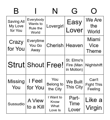 1985 Billboard Bingo Card