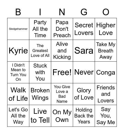 1986 Billboard Bingo Card