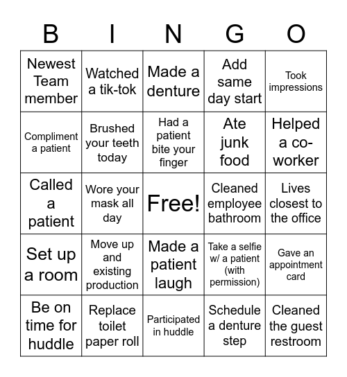 Aspen Dental Bingo Card