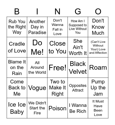 1990 Billboard Bingo Card