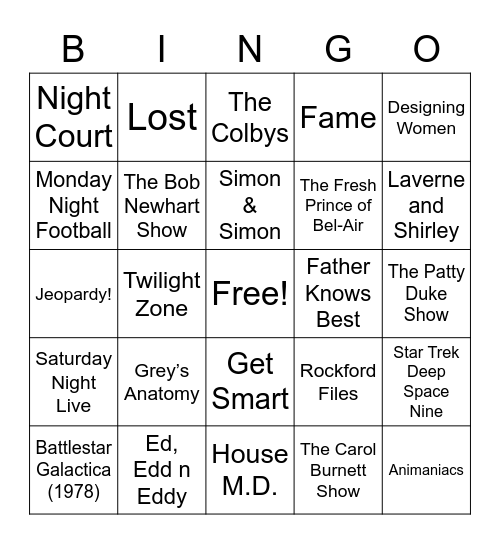 TV Theme Songs - 003 Bingo Card