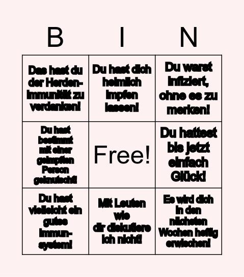 Warum du als Nicht-Geimpfter noch nicht tot bist: Bingo Card