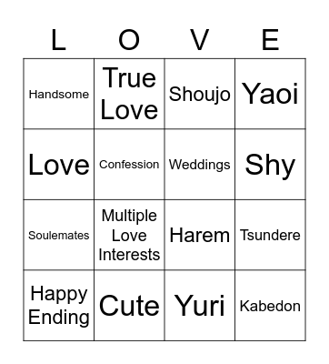 Anime Bingo Card