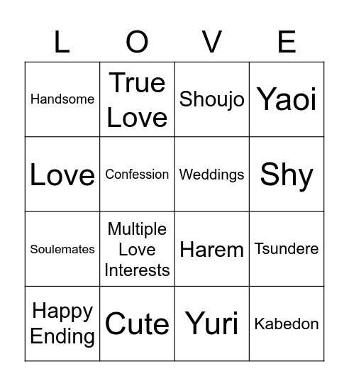 Anime Bingo Card