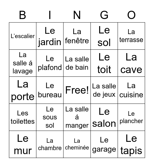 French House Vocab Bingo Card