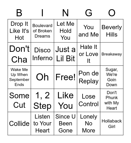 2005 Billboard Bingo Card