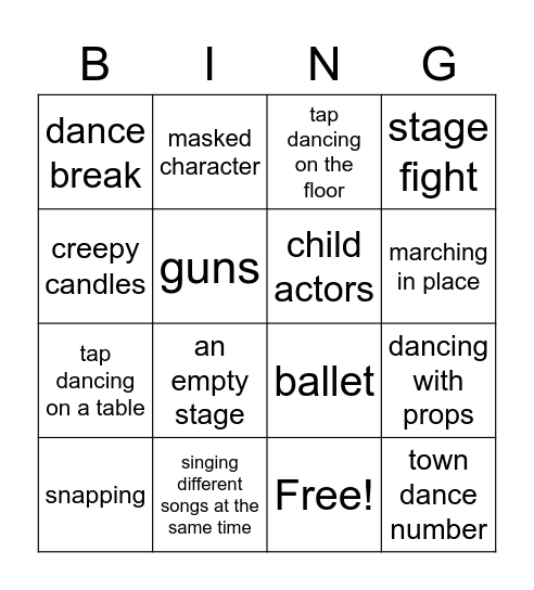 Musical Bingo Card