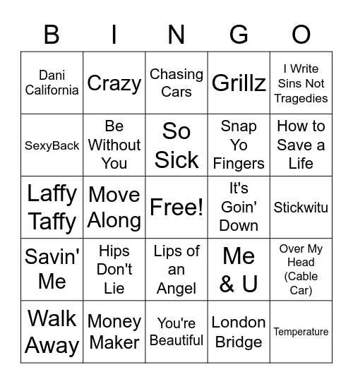 2006 Billboard Bingo Card