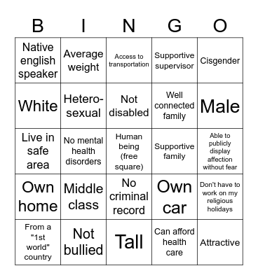 Privilege bingo Card