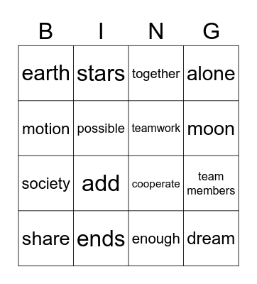 Unit 6 Week 1 Vocab Bingo Card