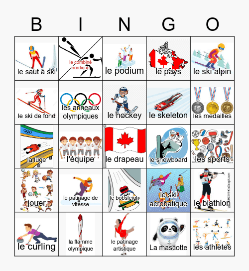 Les jeux olympiques d'hiver Bingo Card
