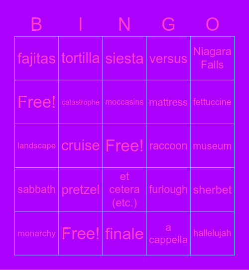 spelling list #19 Bingo Card