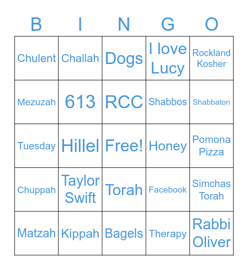 Hillel Bingo Card