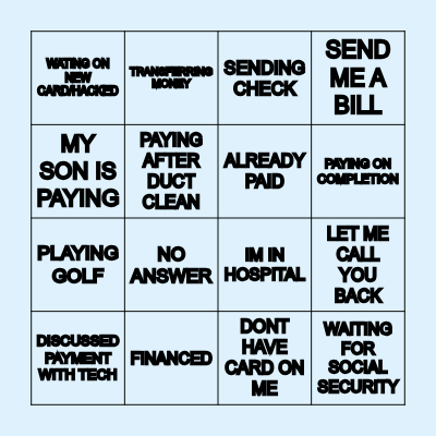 PAYMENT EXCUSES Bingo Card