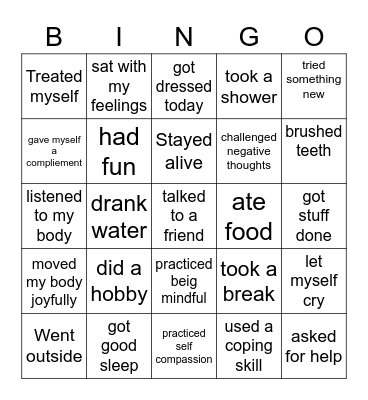 Self Care Bingo Card
