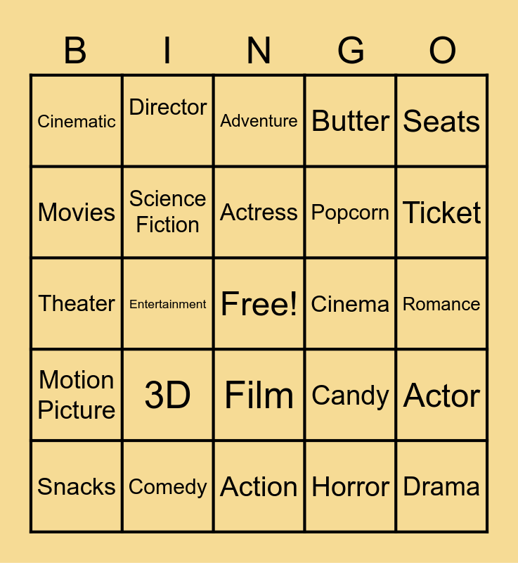 Movie Theater Bingo Card