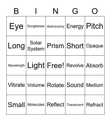 Physics Review Bingo Card