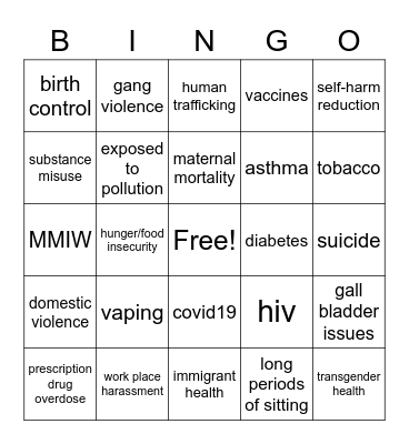 Public Health BINGO Card