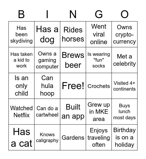 Ice Breaker Bingo Card