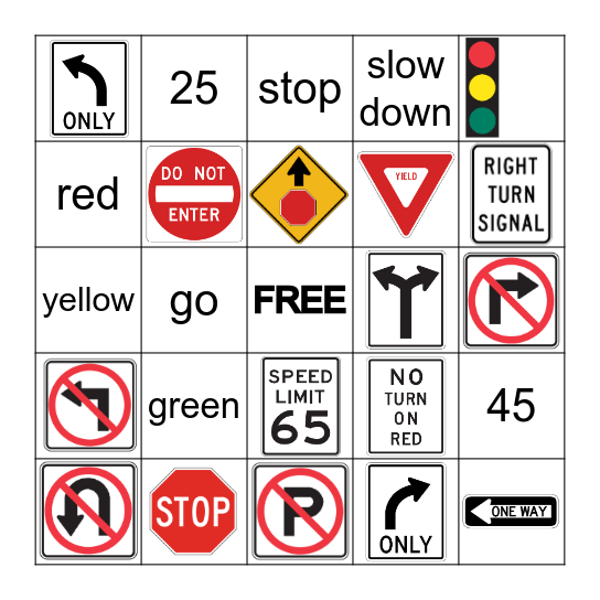 Street Sign Bingo Card