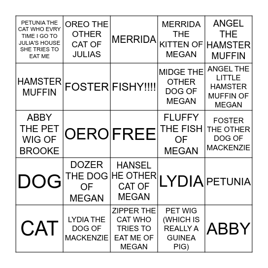 PETS Bingo Card