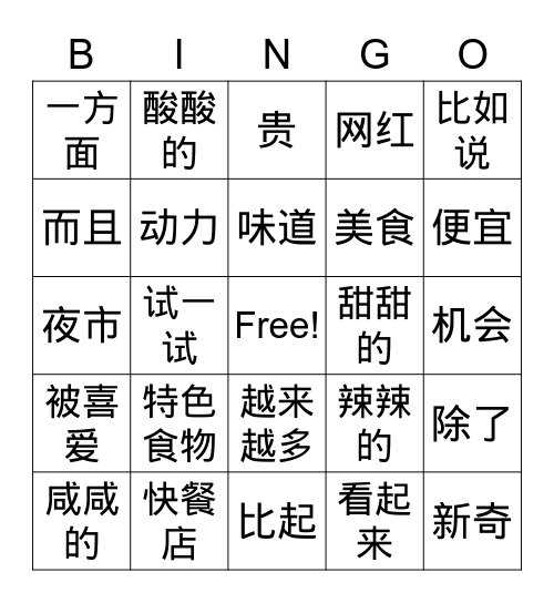 中国食物 Bingo Card