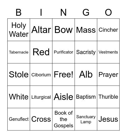Preparation for Mass Bingo Card