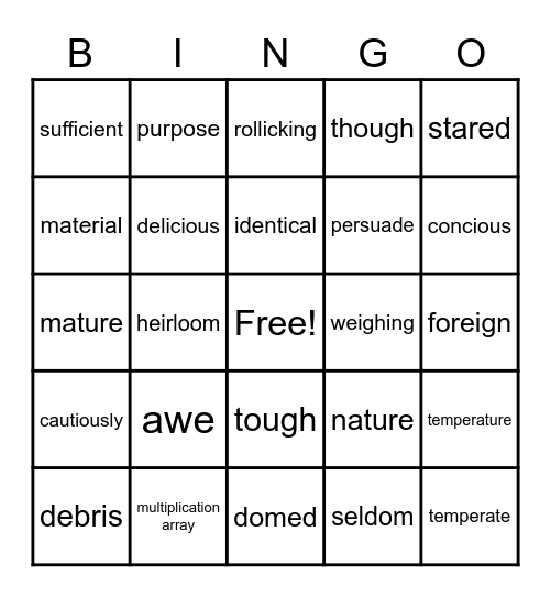 ORF Errors Bingo Card