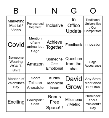 Untitled Bingo Card